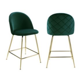 Lot de 2 tabourets de bar en velours et acier inoxydable doré - Vert - MELBOURNE