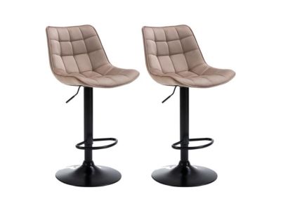 Lot de 2 tabourets de bar en velours et métal noir -  Beige - LIMA II