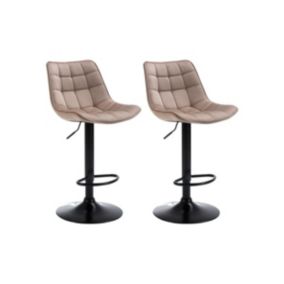 Lot de 2 tabourets de bar en velours et métal noir -  Beige - LIMA II