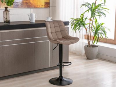 Lot de 2 tabourets de bar en velours et métal noir -  Beige - LIMA II