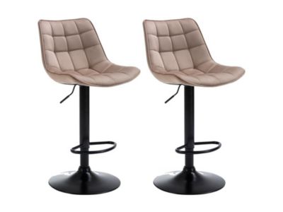 Lot de 2 tabourets de bar en velours et métal noir -  Beige - LIMA II