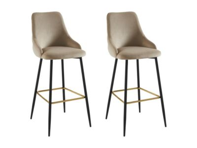 Lot de 2 tabourets de bar en velours et métal noir - Beige - VEVLINA