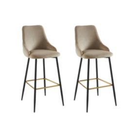 Lot de 2 tabourets de bar en velours et métal noir - Beige - VEVLINA