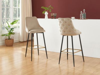 Lot de 2 tabourets de bar en velours et métal noir - Beige - VEVLINA