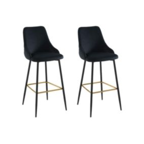 Lot de 2 tabourets de bar en velours et métal - Noir - VEVLINA