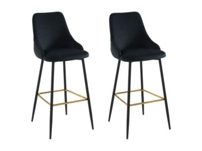 Lot de 2 tabourets de bar en velours et métal - Noir - VEVLINA