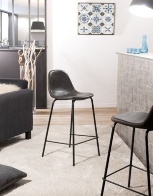 Lot de 2 tabourets de bar hauteur d'assise 65 cm gris