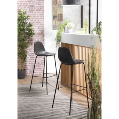 Lot de 2 tabourets de bar hauteur d'assise 80 cm noirs