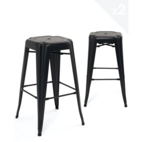 Lot De 2 Tabourets De Bar Industriels Métal Hauteur 76 Cm Empilables BOOKA (noir)