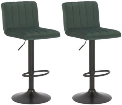 Lot de 2 tabourets de bar Jamie velours, réglable en hauteur, avec repose-pieds, pivotant à 360 , pied en trompette Vert