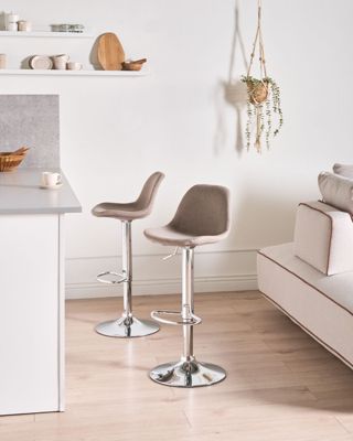 Lot de 2 tabourets de bar KAHLA Tissu Taupe