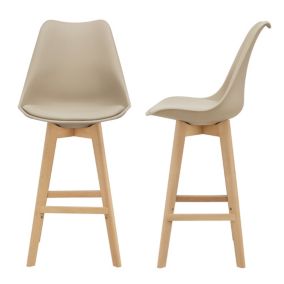 Lot de 2 Tabourets de Bar Lublin Similicuir Hêtre 105 x 48 x 58 cm Beige en.casa