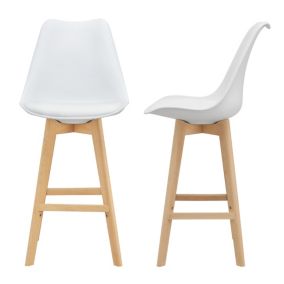 Lot de 2 Tabourets de Bar Lublin Similicuir Hêtre 105 x 48 x 58 cm Blanc en.casa