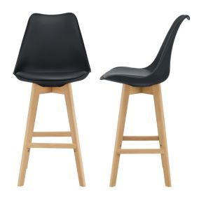 Lot de 2 Tabourets de Bar Lublin Similicuir Hêtre 105 x 48 x 58 cm Noir en.casa