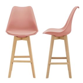 Lot de 2 Tabourets de Bar Lublin Similicuir Hêtre 105 x 48 x 58 cm Rose en.casa