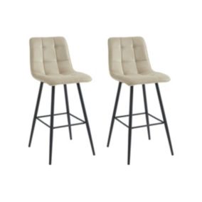 Lot de 2 tabourets de bar matelassé en velours et métal - Beige - OLLUA