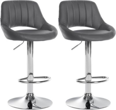 Lot de 2 tabourets de bar Milet similicuir, Chaise de bar pivotante avec repose-pieds et dossier Métalchromé/Gris