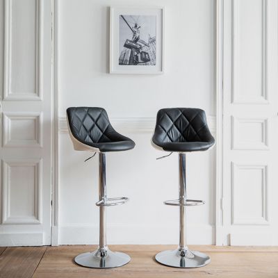 Lot de 2 tabourets de bar noir et blanc JASPER - HAPPY GARDEN