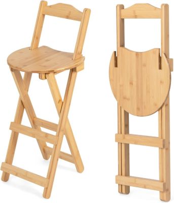 Lot de 2 Tabourets de Bar Pliable en Bambou avec Dossier Repose Pieds Charge 150kg 36x34x84 cm