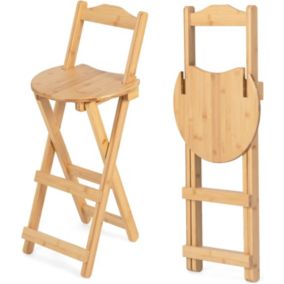 Lot de 2 Tabourets de Bar Pliable en Bambou avec Dossier Repose Pieds Charge 150kg 36x34x84 cm