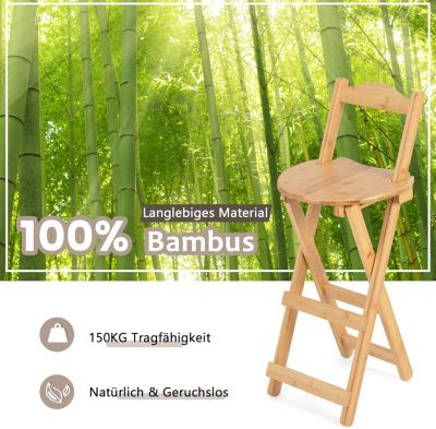 Lot de 2 Tabourets de Bar Pliable en Bambou avec Dossier Repose Pieds Charge 150kg 36x34x84 cm