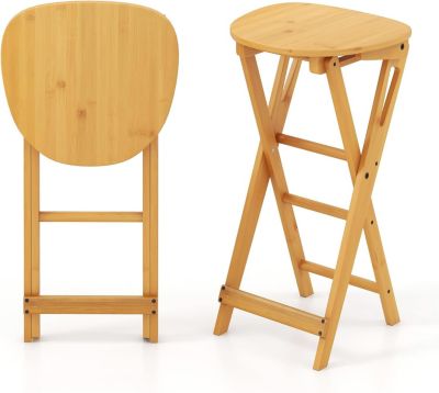 Lot de 2 tabourets de bar pliants en bambou avec repose-pieds ergonomiques, 36 x 33 x 61 cm