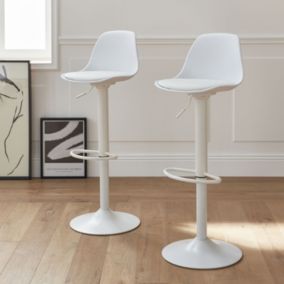 Lot de 2 tabourets de bar réglables 61.5/83.5cm - Noah - simili cuir blanc - hauteur réglable. repose-pieds