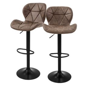 Lot de 2 tabourets de bar rembourrées en simili marron hauteur réglable 59-79 cm