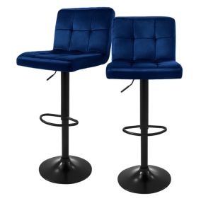 Lot de 2 tabourets de bar rembourrées en velours bleu chaise réglable en hauteur