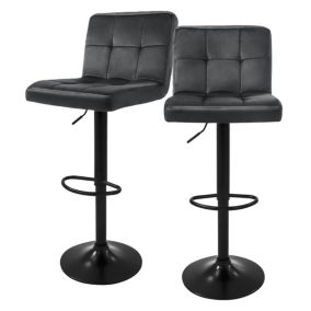 Lot de 2 tabourets de bar rembourrées en velours gris chaise réglable en hauteur