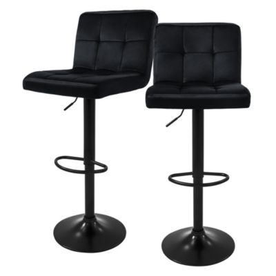 Tabourets De Bar Réglables En Hauteur - Design Star - 2 Pièces Noir - Siège Pivotant 360° - Cuir PU Et Acier Chromé