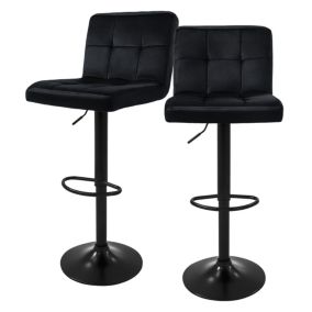 Lot de 2 tabourets de bar rembourrées en velours noir chaise réglable en hauteur