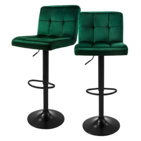 Lot de 2 tabourets de bar rembourrées en velours vert chaise réglable en hauteur