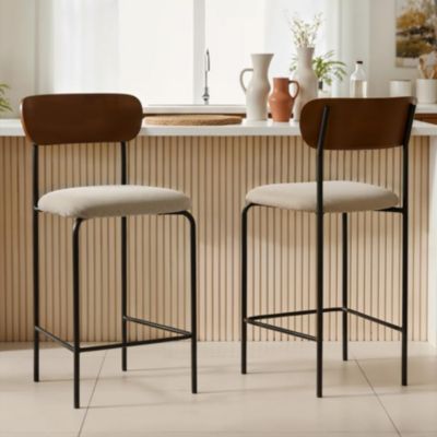 Lot de 2 tabourets de bar scandinaves OLIVIA velours côtelé beige