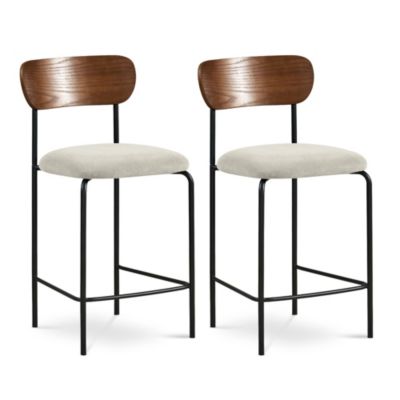 Lot de 2 tabourets de bar scandinaves OLIVIA velours côtelé beige