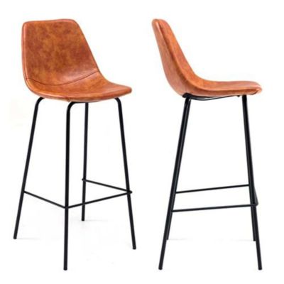 Lot de 2 tabourets de bar vintage LUCIEN cognac - Hauteur d'assise 75cm - HAPPY GARDEN