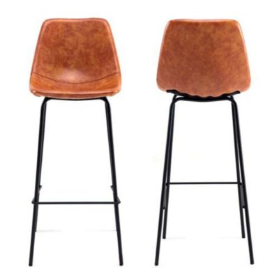Lot de 2 tabourets de bar vintage LUCIEN cognac - Hauteur d'assise 75cm - HAPPY GARDEN