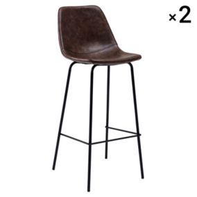 Lot de 2 tabourets de bar vintage LUCIEN marron - Hauteur d'assise 75cm - HAPPY GARDEN