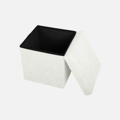 Lot de 2 tabourets de rangement blanc en bouclettes avec coffre pour enfant pliable