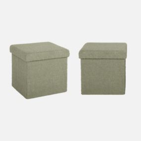 Lot de 2 tabourets de rangement verts en bouclettes avec coffre pour enfant pliable