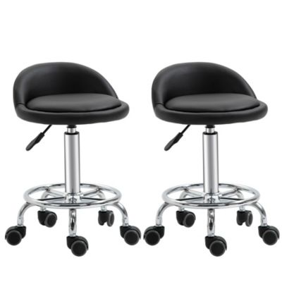 Lot de 2 tabourets de travail massage réglables - dossier ergonomique - acier chromé PU noir