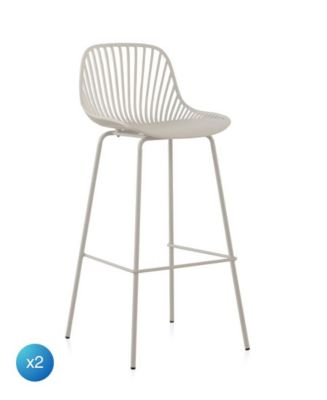 Lot de 2 tabourets en polypropylène blanc avec pieds en métal