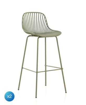 Lot de 2 tabourets en polypropylène pistache avec pieds en métal
