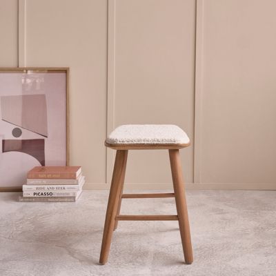 Lot de 2 tabourets en teck massif et bouclette