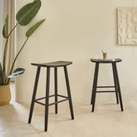 Lot de 2 tabourets en teck massif noir 75 cm