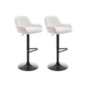 Lot de 2 tabourets en velours côtelé et métal noir - Hauteur réglable - Crème - LILIYA