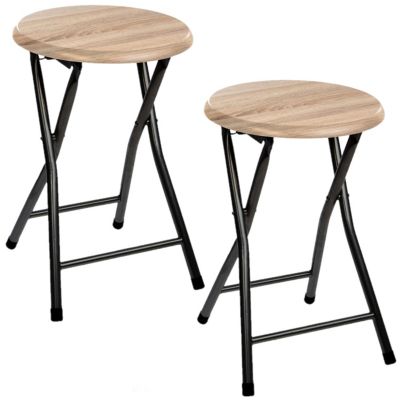 Lot de 2 tabourets pliants en métal Noir, L. 30 x l. 30 x H. 46.5 cm