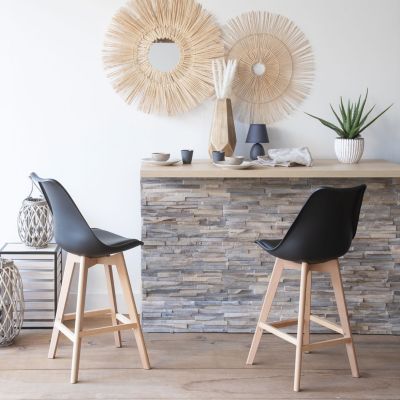 Lot de 2 tabourets scandinaves SVEN noir avec coussin - HAPPY GARDEN