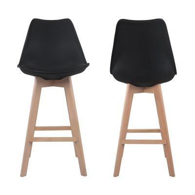 Lot de 2 tabourets scandinaves SVEN noir avec coussin - HAPPY GARDEN