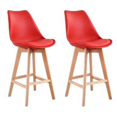 Lot de 2 tabourets scandinaves SVEN rouge avec coussin - Happy Garden